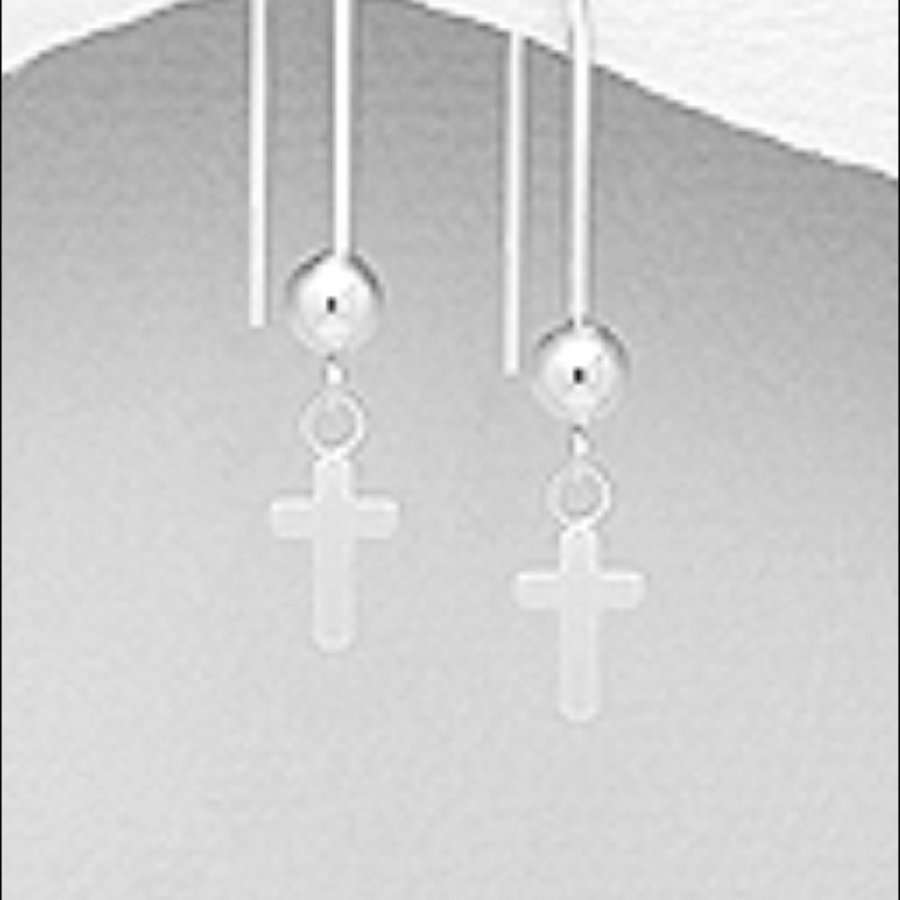Tiny Sterling Silver Cross Earrings ~